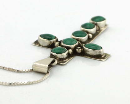 Navajo Cross Necklace 925 Silver Malachite Artist Signed C Montoya C.80's