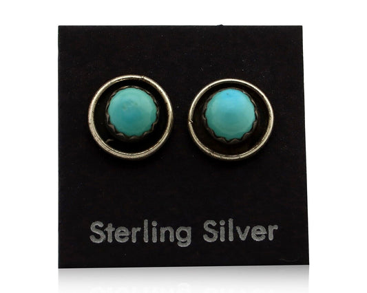 Zuni Earrings 925 Silver Sleeping Beauty Turquoise Native American Artist C.80's