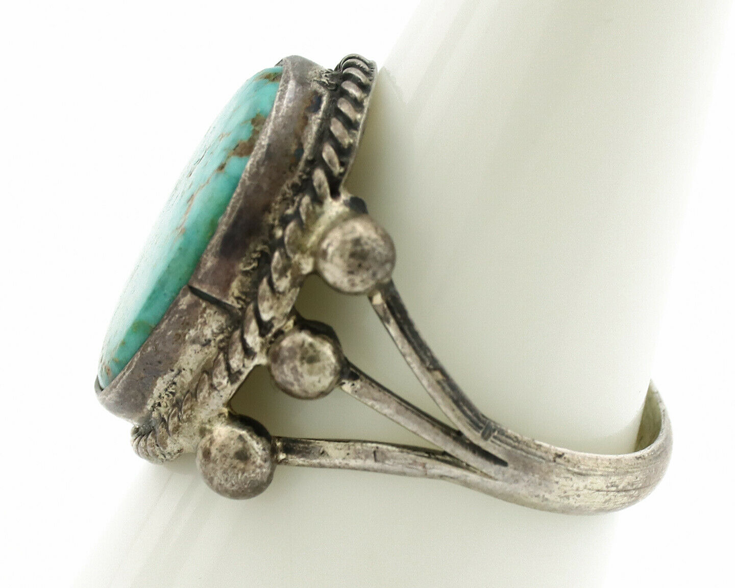Navajo Ring .925 Silver Blue Turquoise Artist Signed MC C.1980's