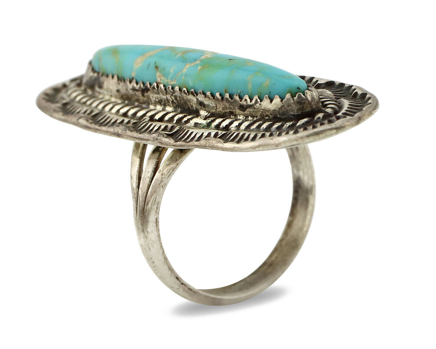 Navajo Ring .925 Silver Royston Turquoise Native American Artist C.80's