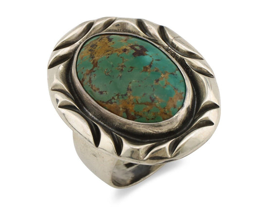 Men's Navajo Ring 925 Silver Kingman Turquoise Native Artist Signed C Montoya