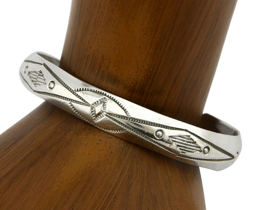 Navajo Bracelet SOLID .925 Silver Hand Stamped Signed Tract C.80's