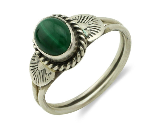 Navajo Ring 925 Silver Natural Mined Malachite Native American Artist C.80's