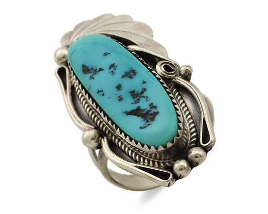 Navajo Inlay Band Ring 925 Silver Sleeping B Turquoise Signed Justin Morris C80s