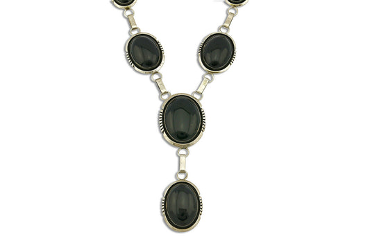 Women's Navajo Necklace Onyx .925 Silver Signed Denetdale