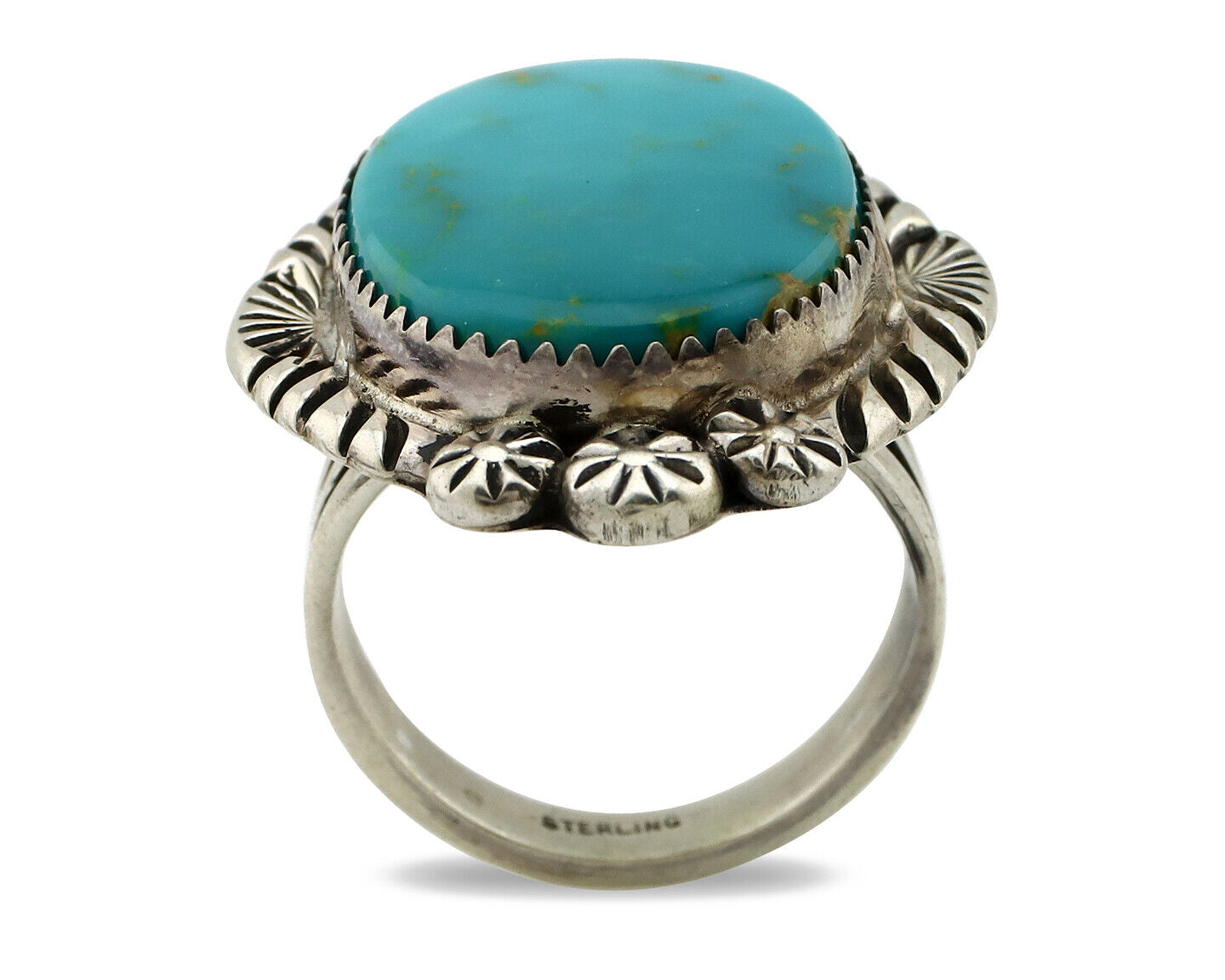 Navajo Ring 925 Silver Turquoise Mountain Artist Signed M Begay C.80's