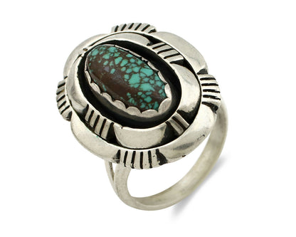 Navajo Ring .925 Silver Spiderweb Turquoise Artist Signed L. M. Nez C80s