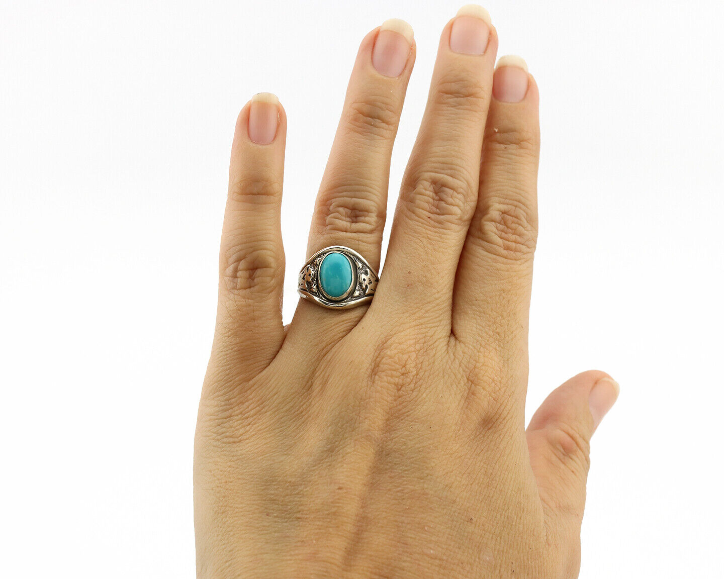 Navajo Ring 925 Silver Blue Gem Turquoise Native Artist Signed C.80's