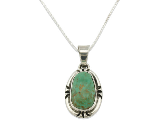 Navajo Kingman Turquoise Pendant .925 Silver Hand Stamped Signed Gecko C.80's