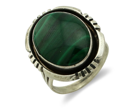 Navajo Ring 925 Silver Natural Green Malachite Signed William Denetdale C.80's