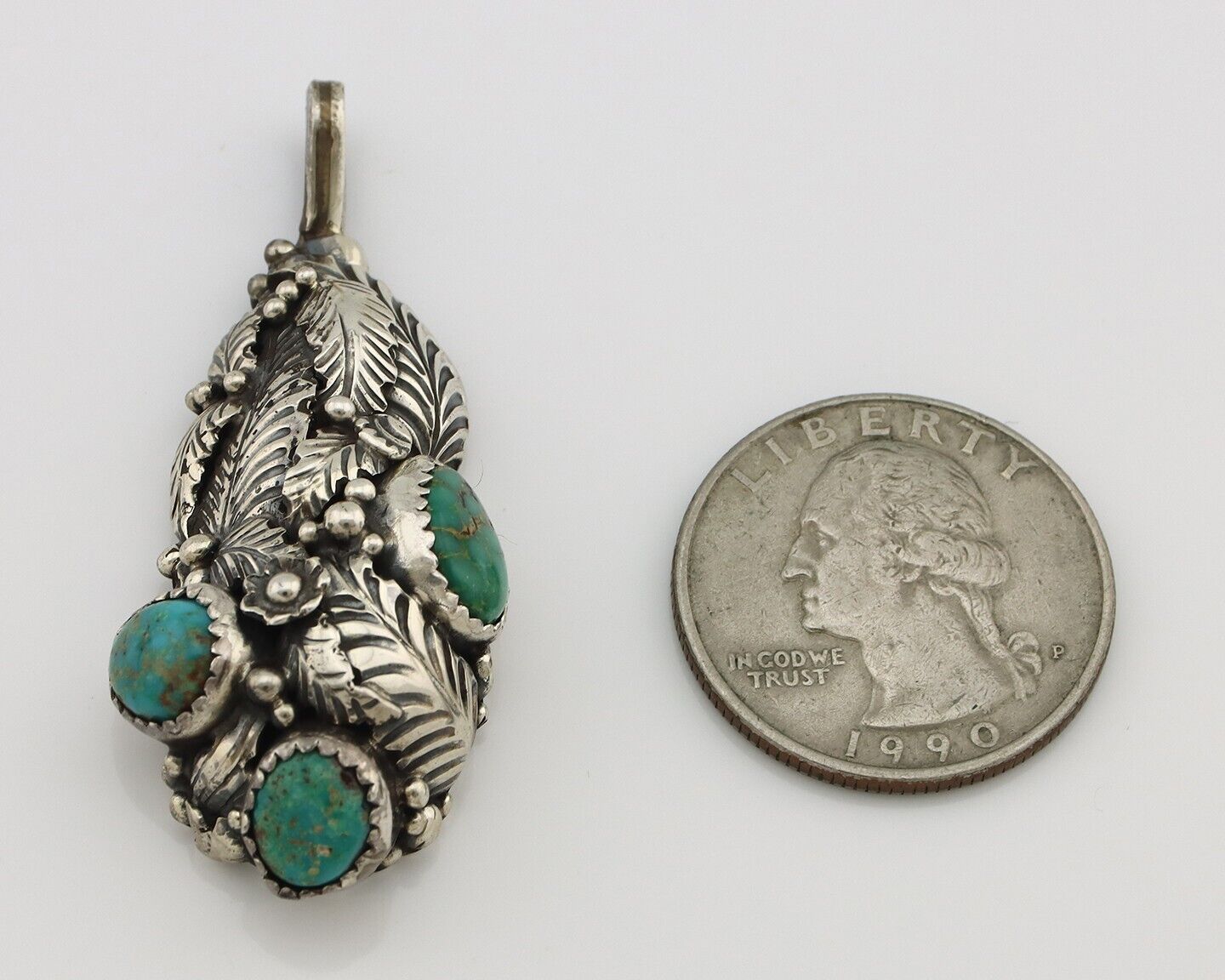 Navajo Pendant 925 Silver Natural Mined High Grade Turquoise Signed Tom Willeto