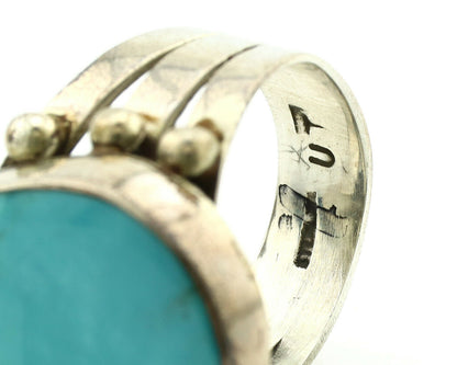 Navajo Ring .925 Silver Blue Turquoise Artist Signed UT C.1980's