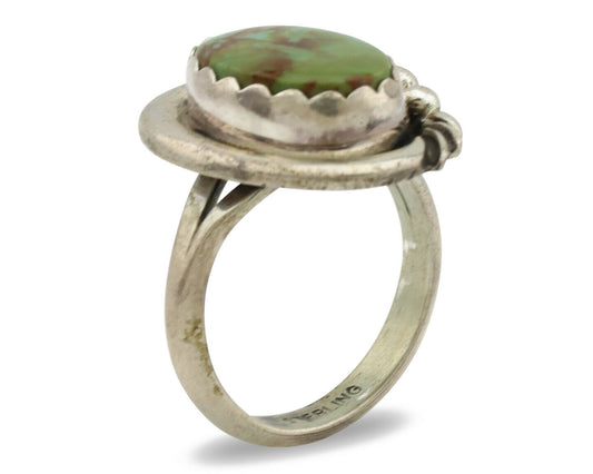 Navajo Ring .925 Silver Kingman Turquoise Native American Artist C.1980's