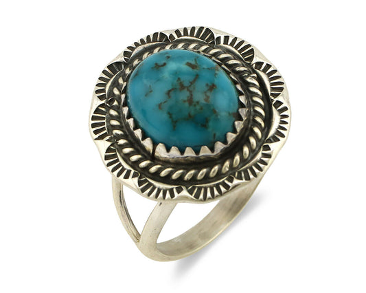 Navajo Ring .925 Silver Kingman Turquoise Native American Artist C.1980's