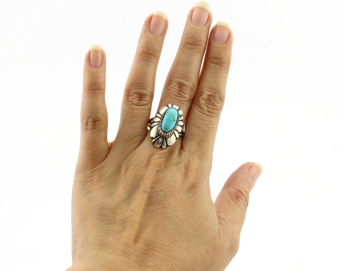 Navajo Ring .925 Silver Natural Mined Turquoise Artist Signed M Montoya C.80's