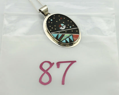 Navajo Necklace .925 Silver Natural Gemstone Artist Signed G C.80's