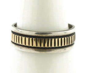 Navajo Ring 925 Silver & Solid 14k Yellow Gold Artist Signed E Hand Stamped C80s