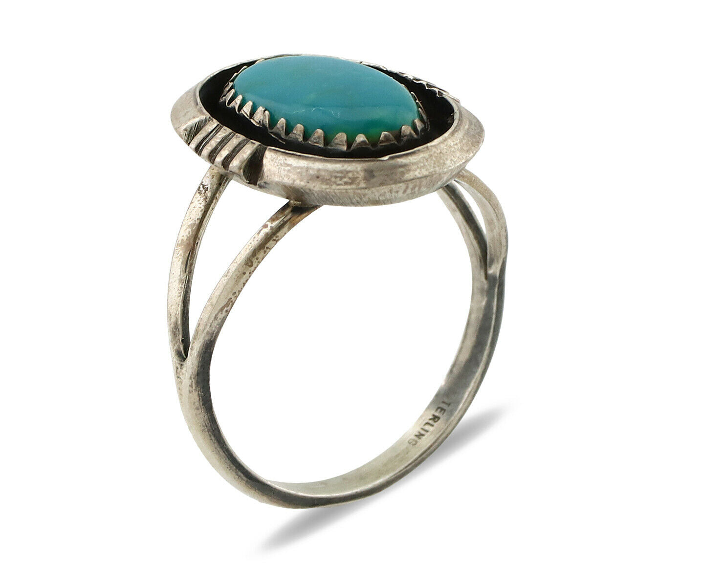 Navajo Ring .925 Silver Nevada Turquoise Native American Artist C.1980's