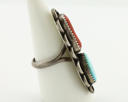 Navajo Ring 925 Silver Blue Turquiose & Coral Artist Signed ID C.80's