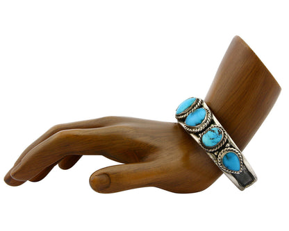 Navajo Morenci Turquoise Bracelet .925 Silver Signed Artist MC C.80's