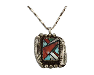 Navajo Pendant 925 Silver Gemstone Artist Signed The Blue Indian C.80's