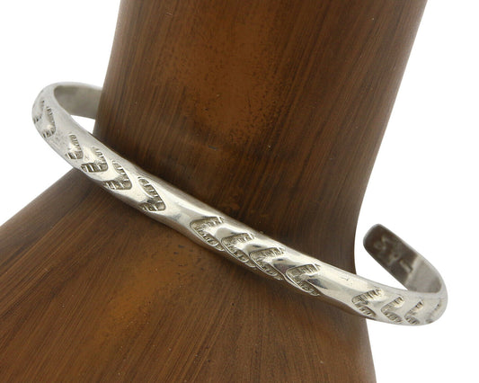 Navajo Bracelet .925 Silver Hand Stamped Arrow Head Artist I Montoya C.80's