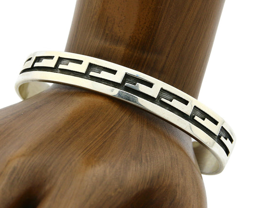 Navajo Bracelet .925 SOLID Silver Signed Artist RC Overlay Design C.90's