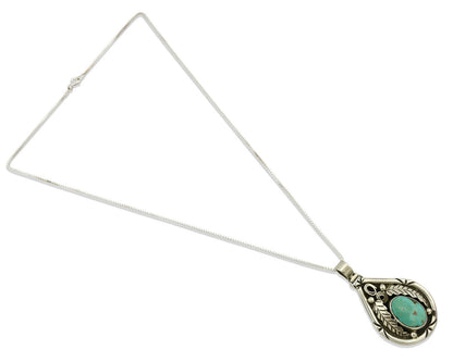 Navajo Necklace .925 Silver Kingman Turquoise Signed Tepee C.1980's