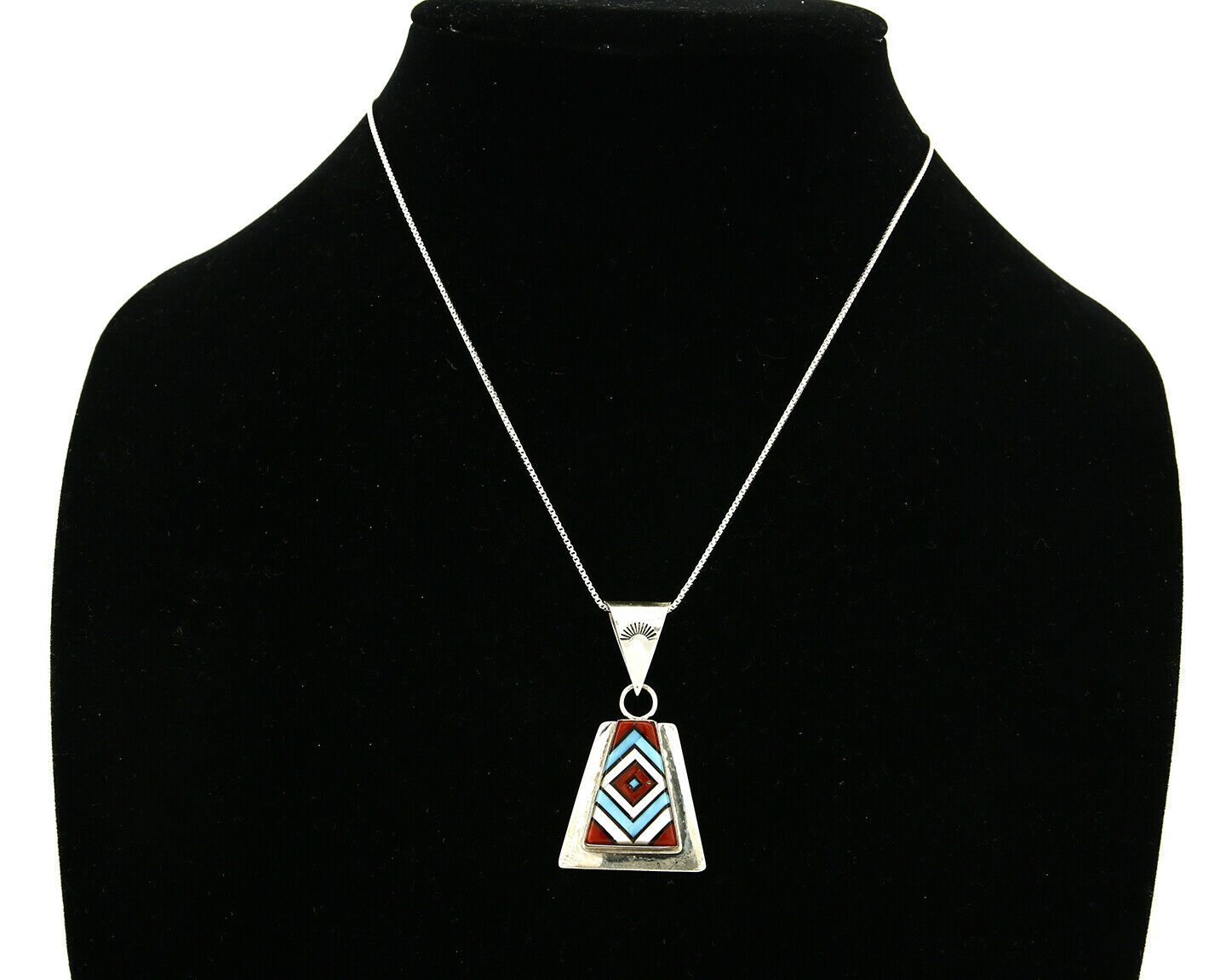 Women's Zuni Pendant .925 Silver Inlaid Signed V. Vacit