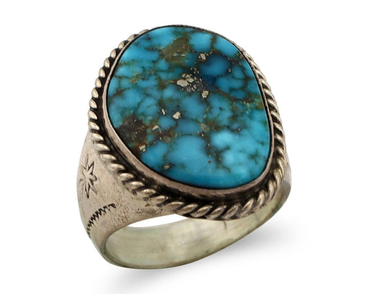 Navajo Ring 925 Silver Morenci Spiderweb Turquoise Native American Artist C.80's