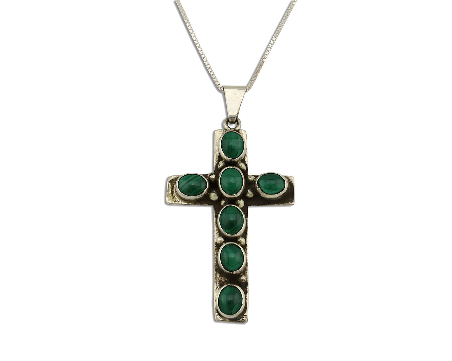 Navajo Cross Necklace 925 Silver Malachite Artist Signed C Montoya C.80's