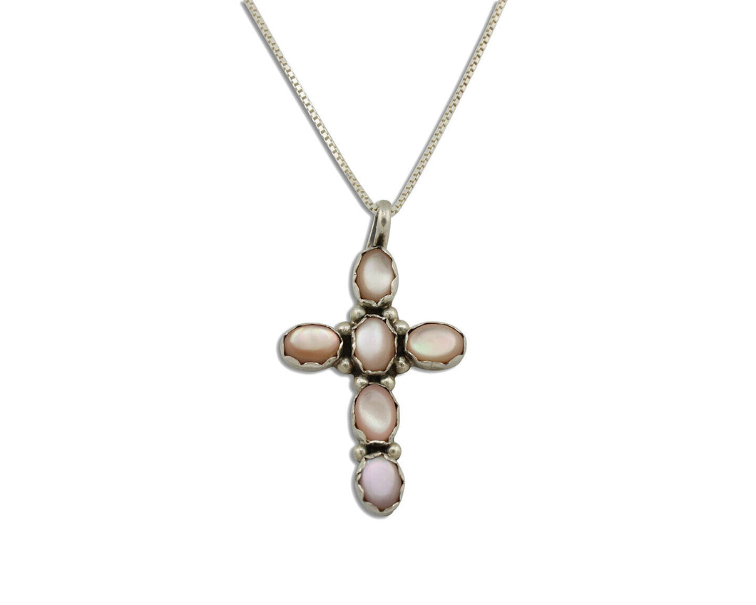 Navajo Cross Necklace 925 Silver Pink Muscle Native American Artist C.80's