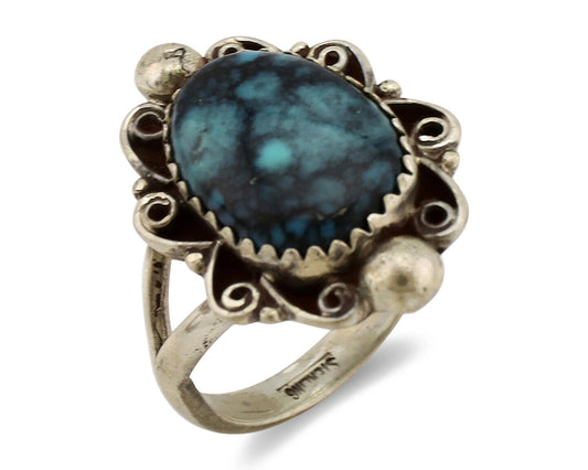 Navajo Ring .925 Silver Sleeping Beauty Turquoise Artist Signed TALHAT C.80's