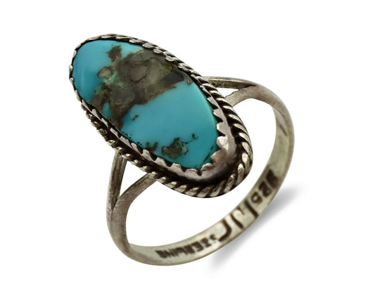 Navajo Ring .925 Silver Blue Turquoise Native American Artist C.1980's