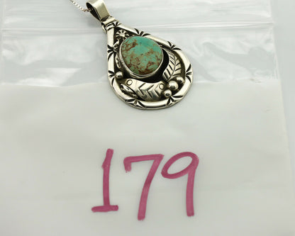 Navajo Necklace .925 Silver Kingman Turquoise Signed Tepee C.1980's