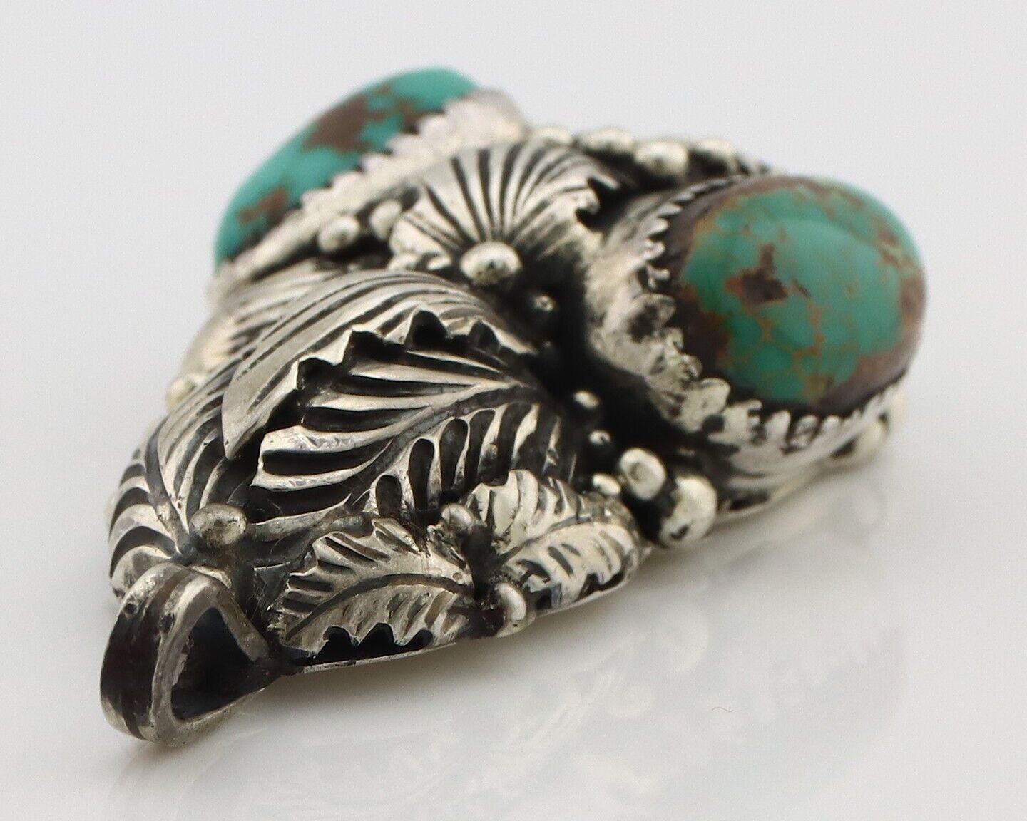 Navajo Pendant 925 Silver Natural Mined High Grade Turquoise Signed Tom Willeto