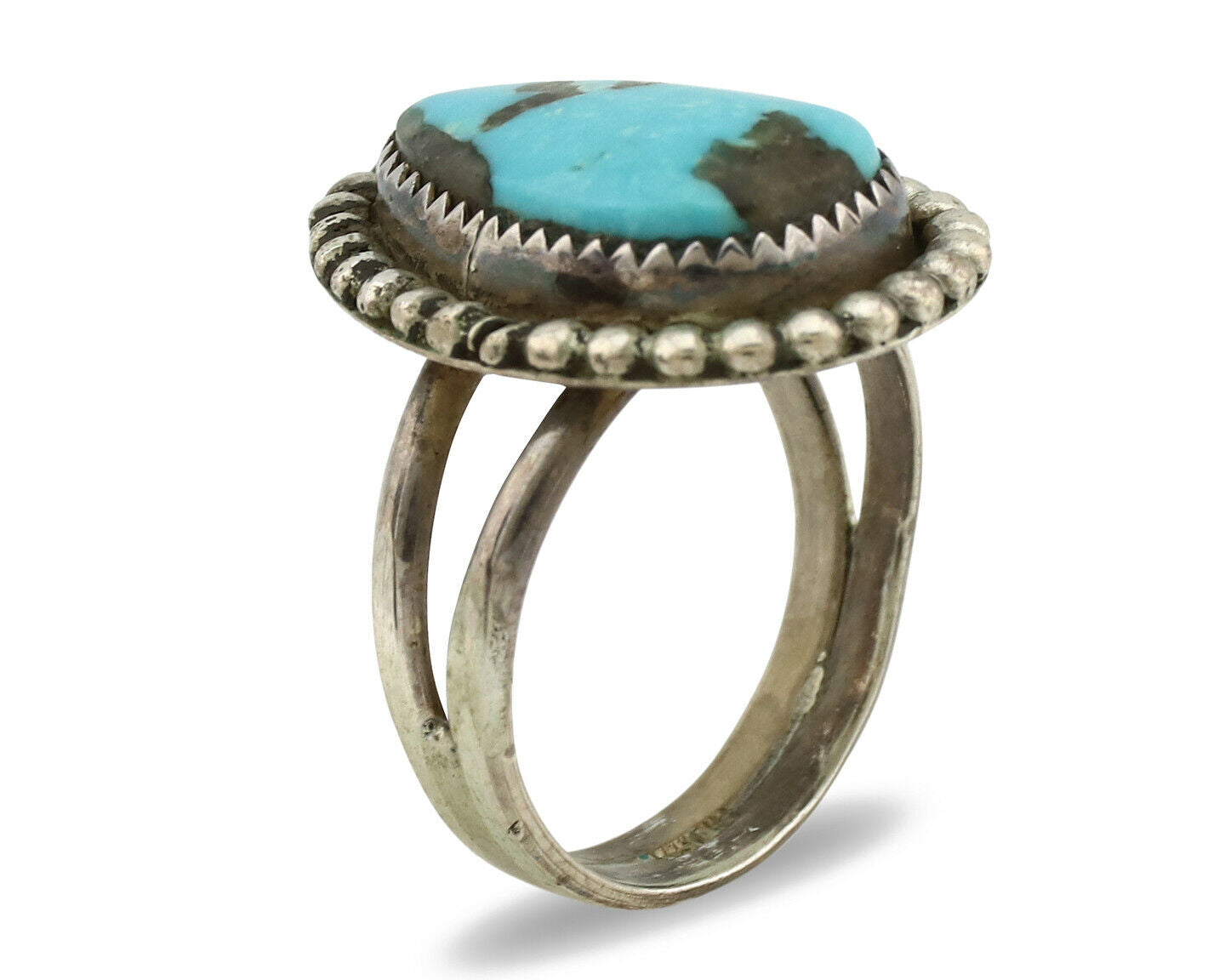 Navajo Ring .925 Silver Morenci Turquoise Native American Artist C.1980's