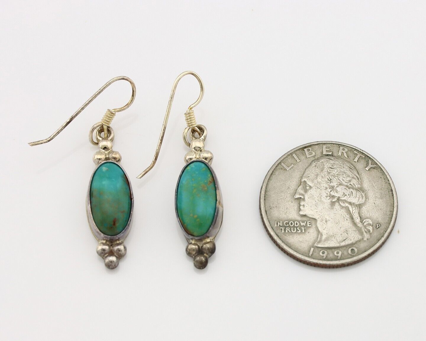 Navajo Earrings 925 Silver Blue Gem Turquoise Native American Artist C.80's