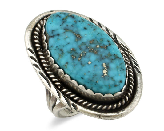 Navajo Ring 925 Silver Natural Mined Morenci Turquoise Signed Platero C.80's