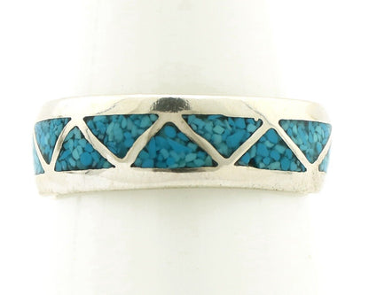 Navajo Chip Inlay Ring 925 Silver Sleeping Beauty Turquoise Artist Silver Cloud