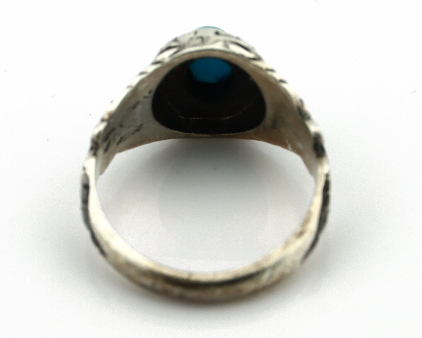 Navajo Ring .925 Silver Natural Blue Turquoise Native American Artist C.80's