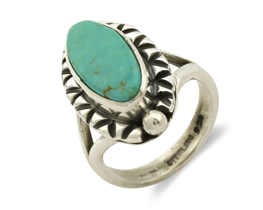 Navajo Ring .925 Silver Natural Mined Turquoise Artist Signed Gecko C.80's