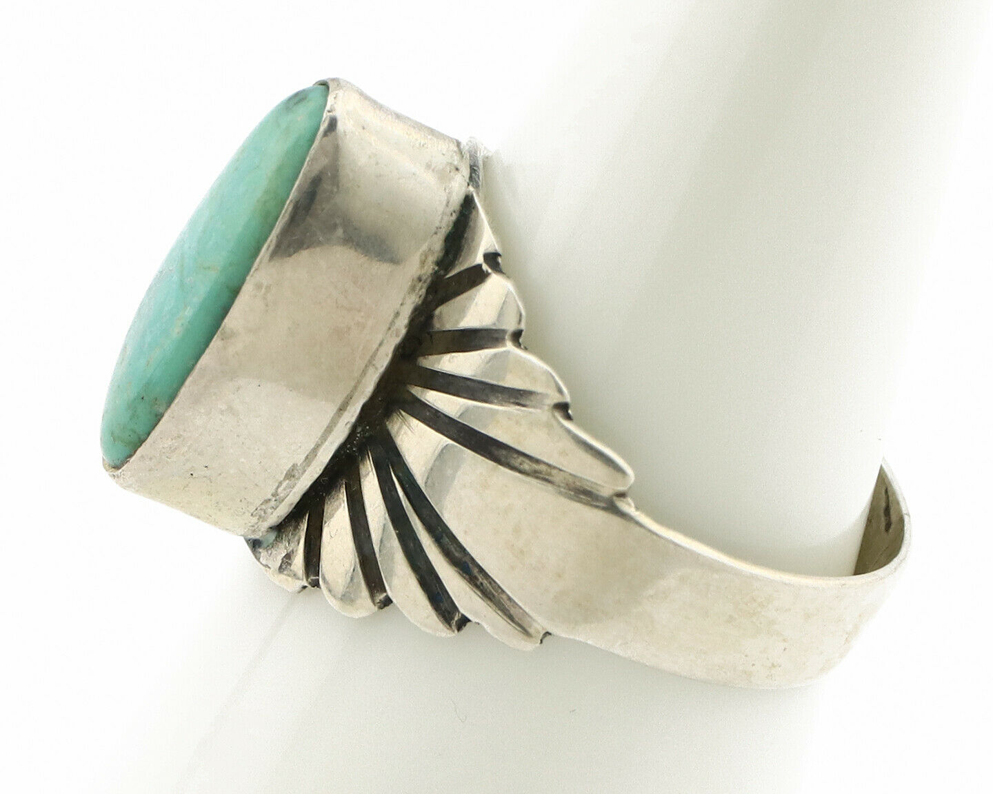 Navajo Ring .925 Silver Kingman Turquoise Artist Signed Apache C.80's