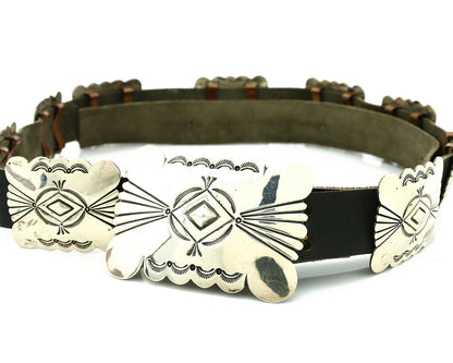 Navajo Concho Belt .925 Silver Hand Stamped Artist Mike Begay C.80's