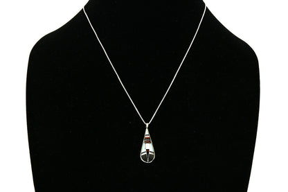 Women's Zuni Pendant .925 Silver Inlaid Gemstone Signed FP Necklace