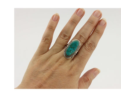 Navajo Ring .925 Silver Blue Gem Turquoise Artist Signed USA C.80's