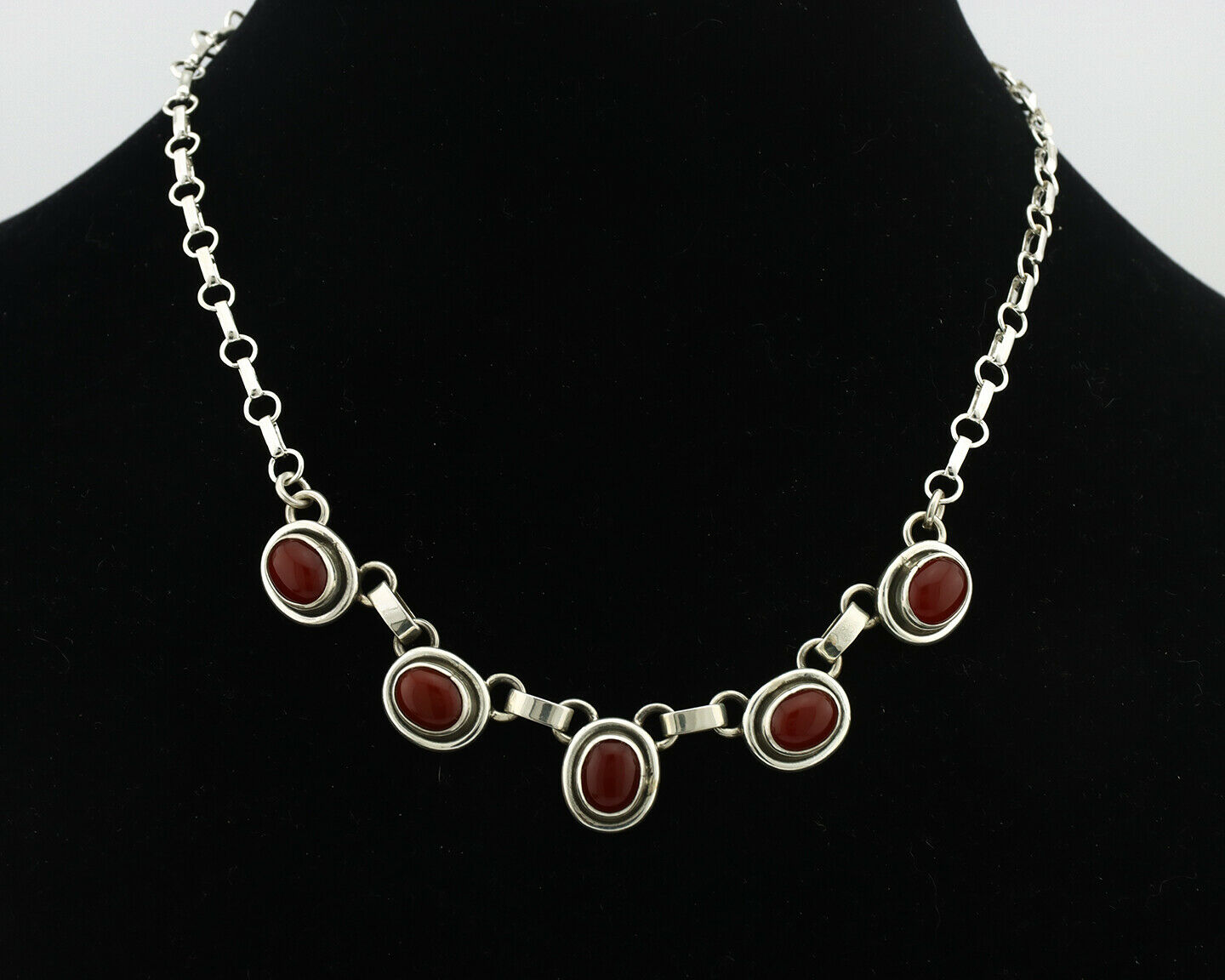 Navajo Necklace .925 Silver Red Carnelian Native American Artist C.80's