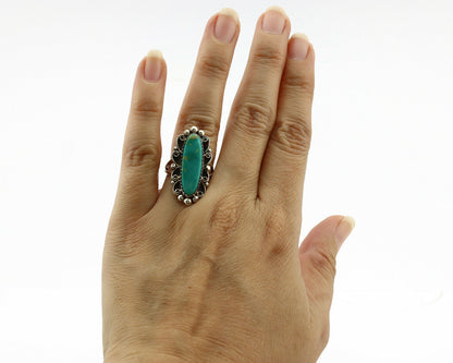 Navajo Ring .925 Silver Blue Southwest Turquoise Signed TALHAT C.80's