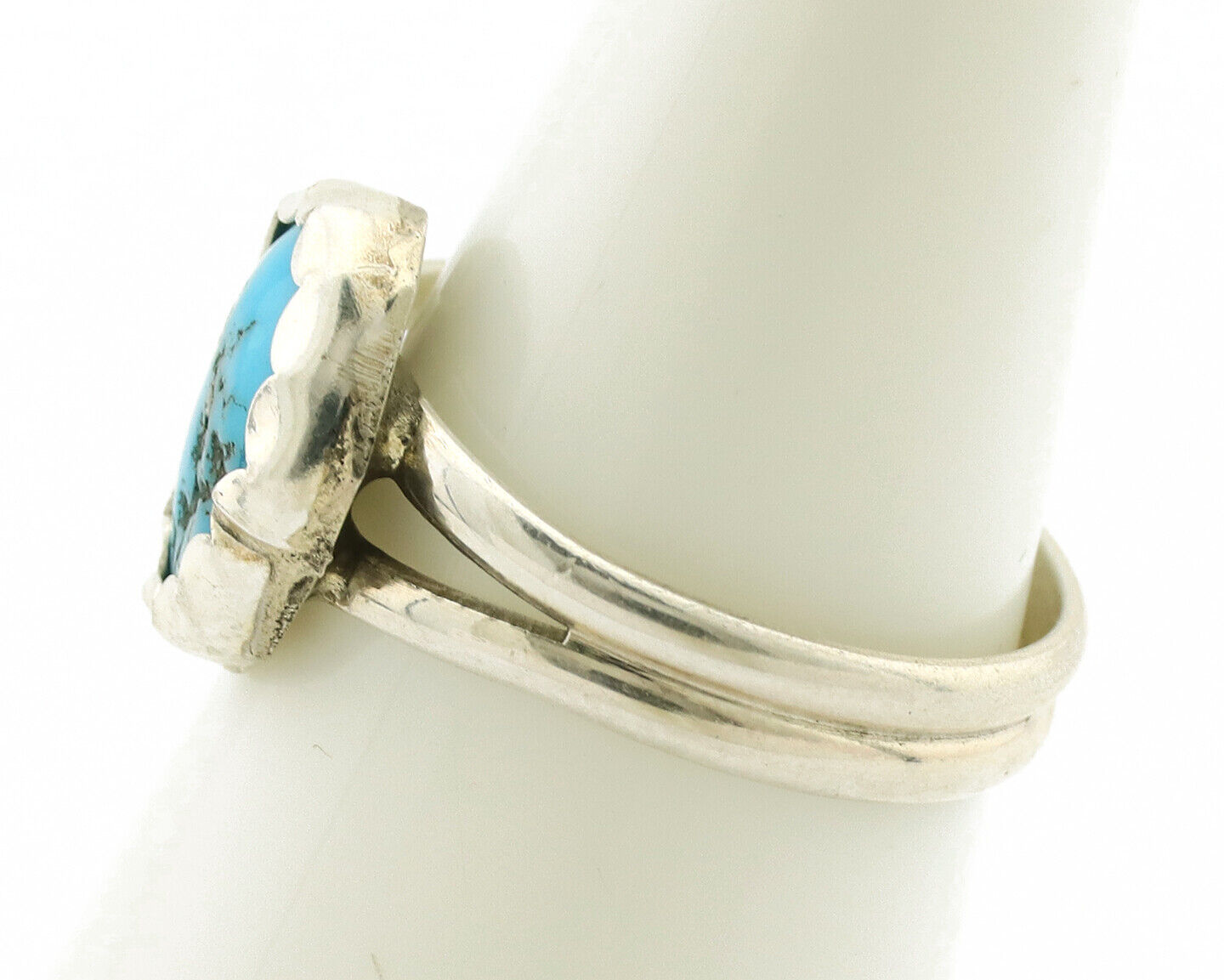 Navajo Ring .925 Silver Sleeping Beauty Turquoise Native American Artist C.1980s