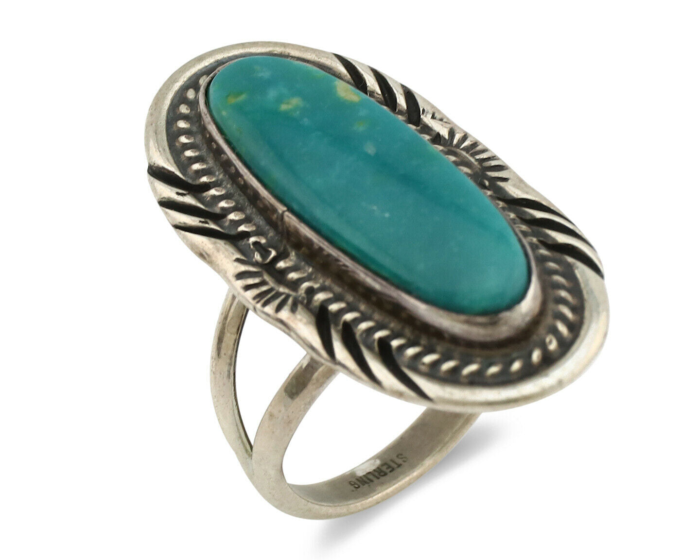 Navajo Ring .925 Silver Nevada Turquoise Native American Artist C.1980's